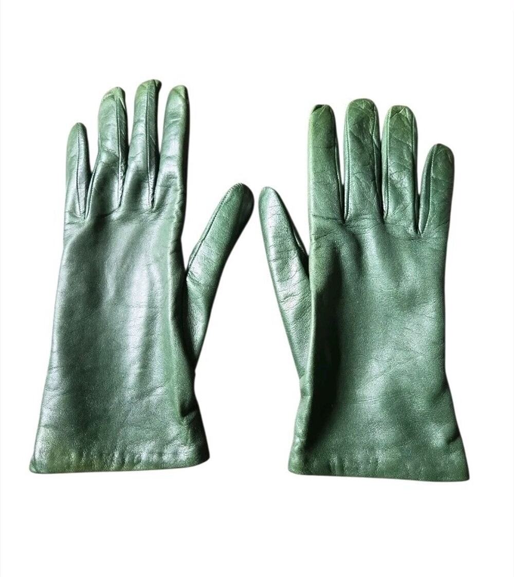 VTG Club Room Long Green Leather Gloves Cashmere Lined Made In Italy Women Sz 7